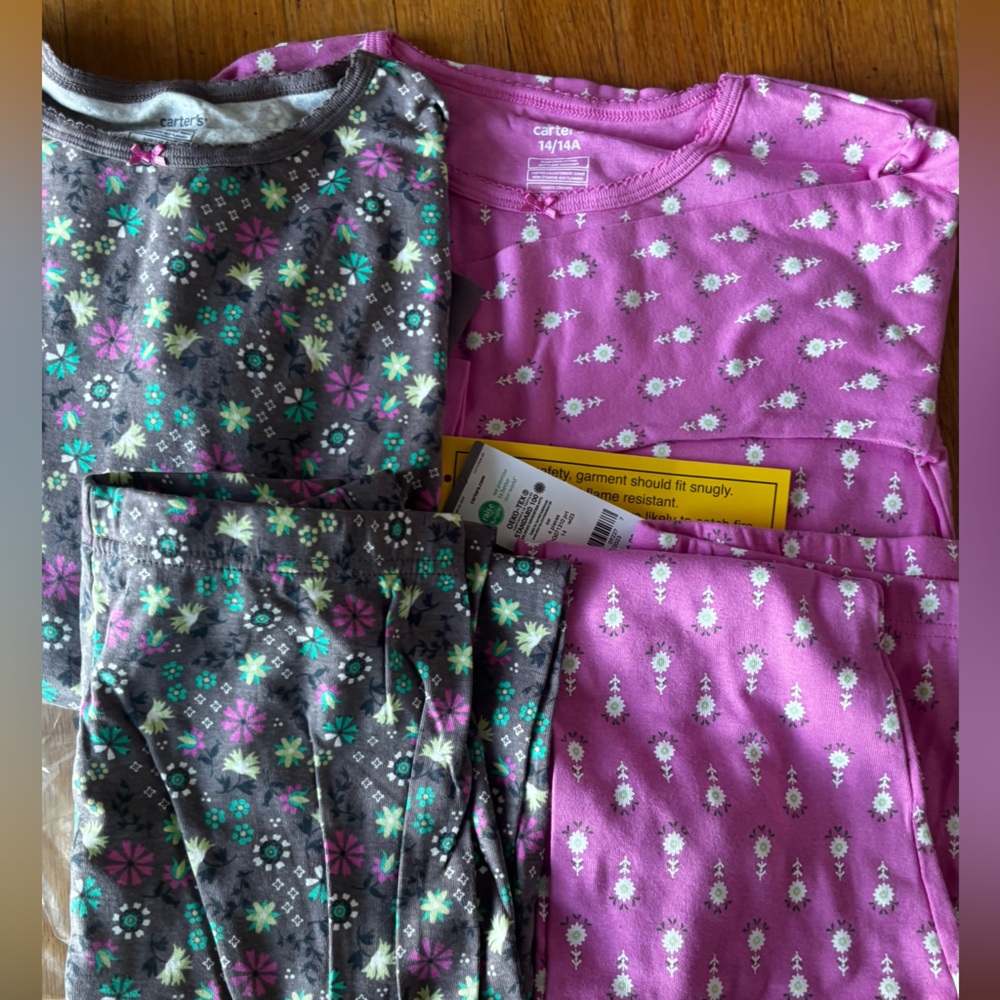 Two Carter's Pink and Gray Floral Pajama Sets